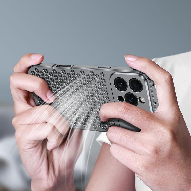 Husă de lux din aliaj de aluminiu cu grilă goală pentru iPhone 16 Pro Max 15 Plus 14 Pro 13 12 Disipare căldură Rezistent la șocuri Subțire Husă telefon