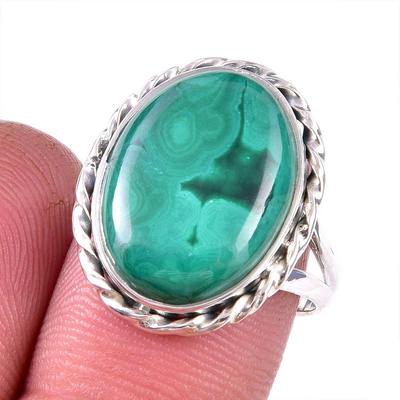 Natürlicher Malachit Edelstein 925 Massiv Sterlingsilber Schmuck Ring Größe 7.5 e5z79