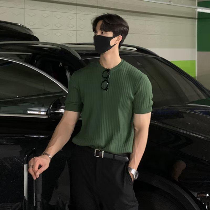 

Men s Summer Ice Silk Slim Short-Sleeve Sweater - Trendy Korean Style Round Neck T-Shirt 3XL