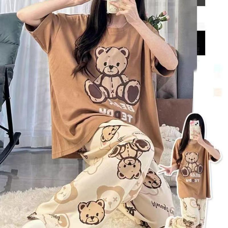 Pajamas women's short-sleeved trousers summer cartoon cute 2 new cartoon spring and summer loungewear suit can be worn outside