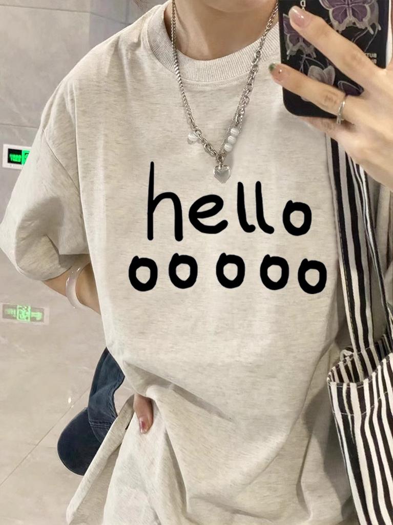 White Letter Cotton Short-sleeved T-shirt Women's New Summer Loose Oversize Half-sleeved Design Top