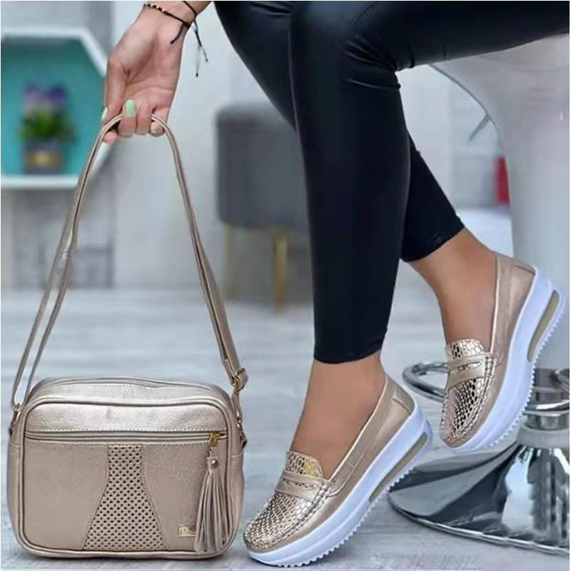New Luxury Designer Women Fashion Loafers Breathable Slip-On Vulcanized Shoes Casual Wedge Heel Lightweight Woman Sneakers