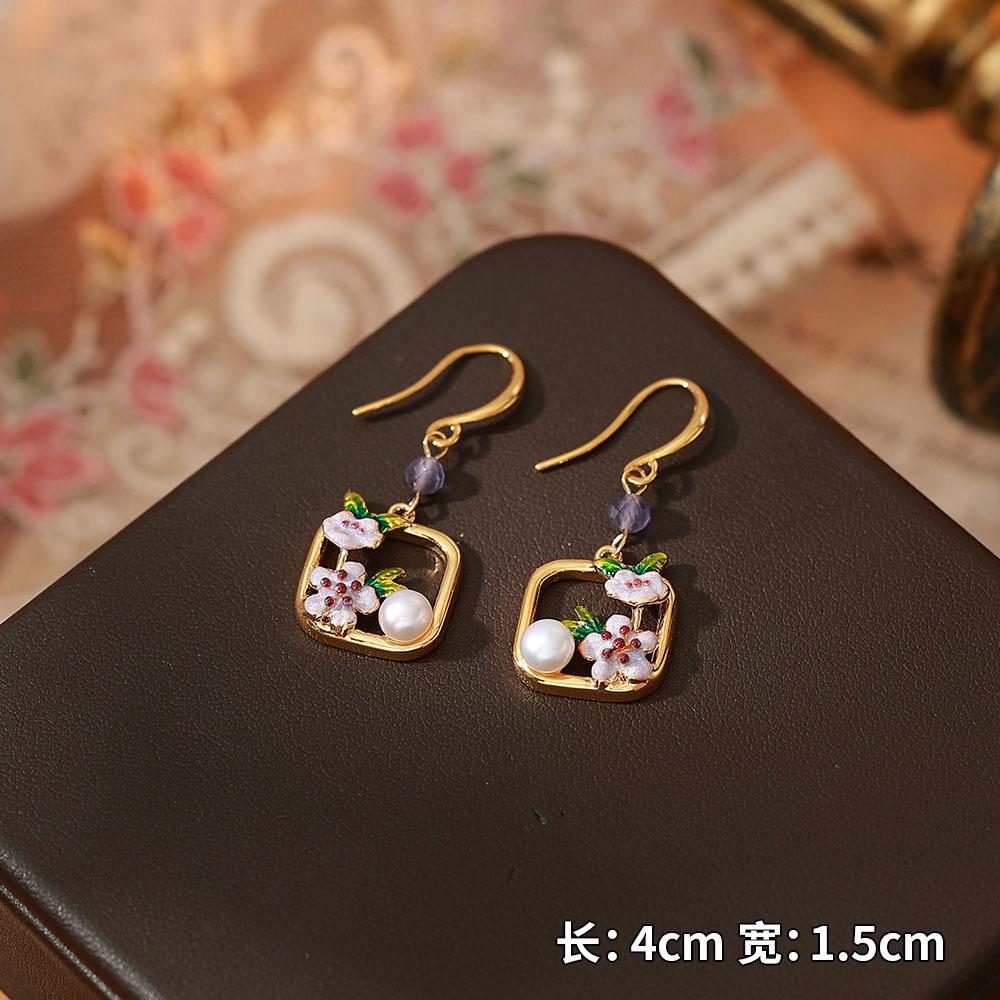 Ainibenni Original Design Enamel Painted Earrings for Women, Monet Garden Oil Painting Style Stud Earrings