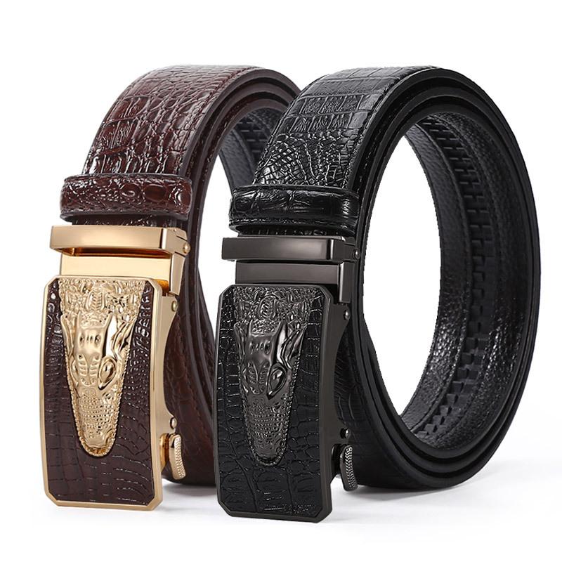 

Men S Belt Cowhide Crocodile Belt Medium Green Personality Business Belt