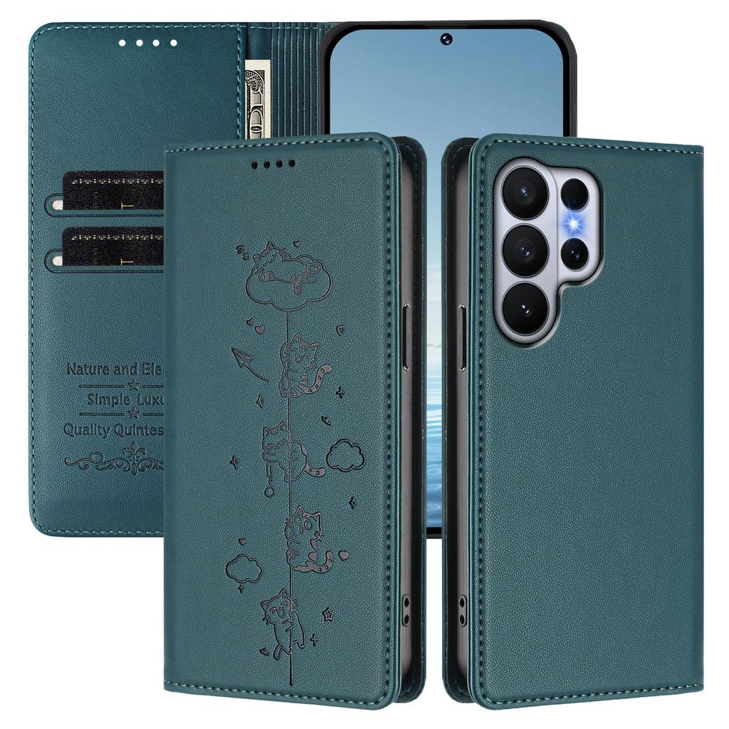 Strong Magnetic Cute Cat Cards Solt Wallet Leather Phone Case For Samsung S26 Ultra Edge S25 Plus S24 FE A56 Kickstand Cover