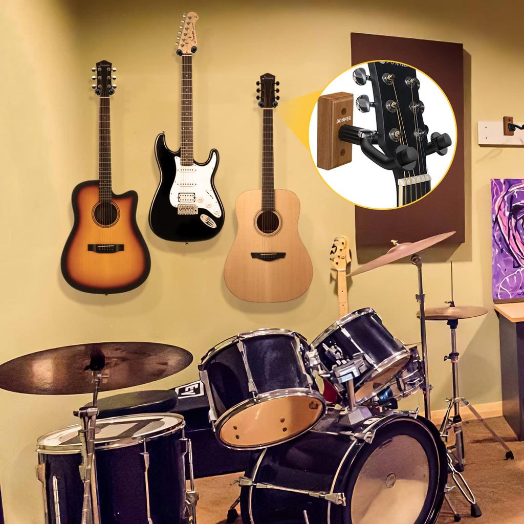 Donner Gitarrenaufhänger Wandmontage Schwarznuss-Material Belastbarkeit 10 kg mit Schrauben Bass/Ukulele (6 Stück)