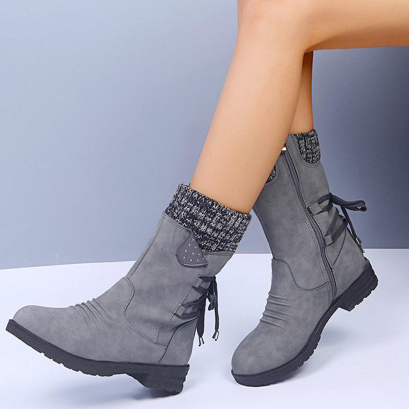 2020 Autumn/Winter Women's Mid-Calf Boots: Comfortable Low Square Heels, Round Toe, Plus Size 43, European & American Style