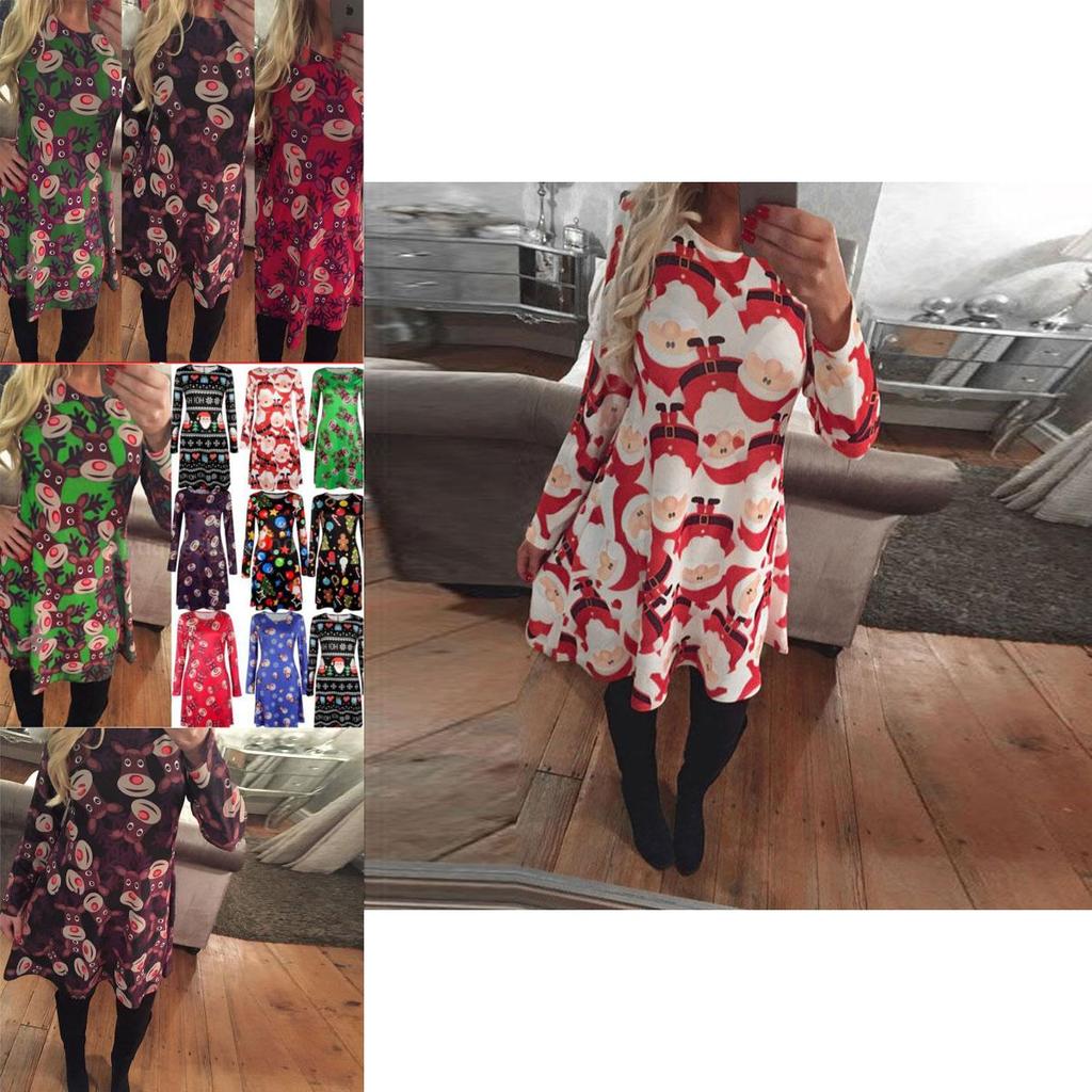 Women's Dress Reindeer Elk Snowman Christmas Tree Printed Party Dress Skirt With Premium Comfort And Stylish Holiday Charm