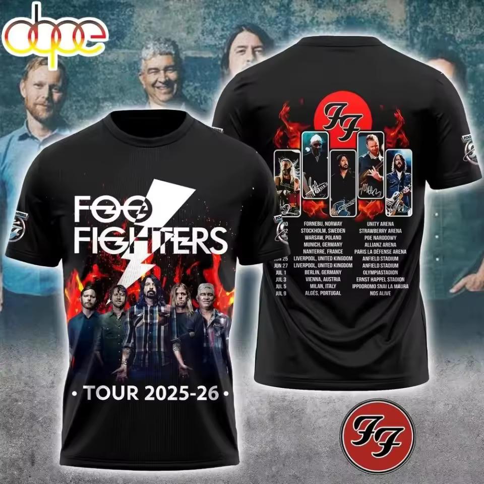 Men Foo Fighters 2025-2026 Tour Double Sided Printed T-shirt Rock Band Tour Schedule Vintage Oversized Casual Cotton Unisex