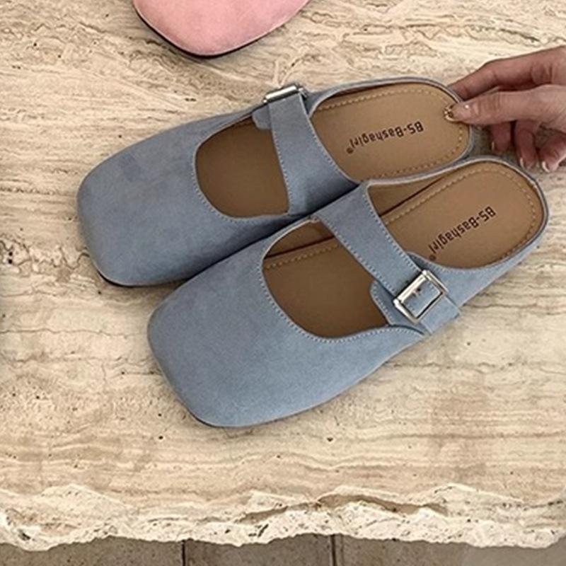 

Мягкая подошва, тапочки с закрытым носком, женская уличная обувь, полустелька, весна 2025, ретро, универсальная юбка 40 синий