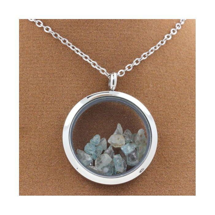 Pierres et Minéraux. Collier Zircon brut. Modèle Médaillon 20 mm. Couleur Argent.