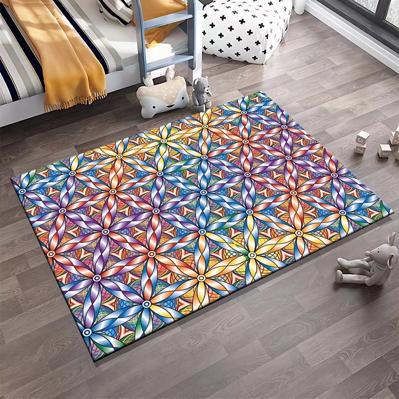 Colorful Geometric Pattern Floral Carpet for Living Room Decor Rug Suitable for use as an anti-slip for living room bedroom sofas