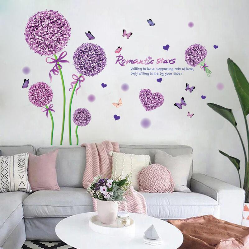 Romantic Pink Dandelion Butterfly Wall Stickers for Living Room Bedroom Home Decor Wall Art Decals