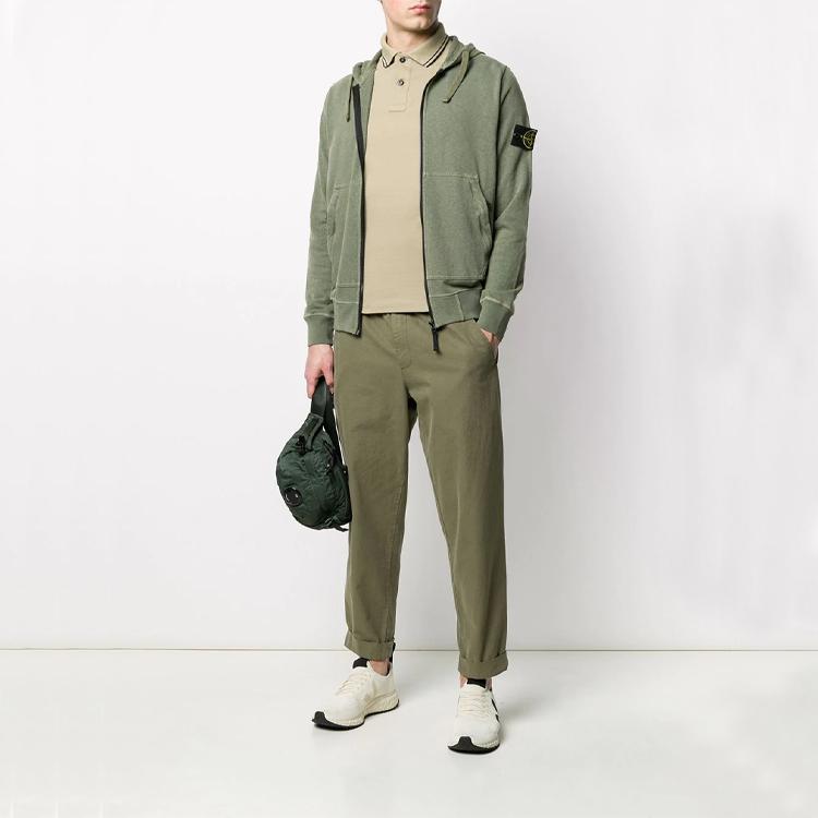 STONE ISLAND Zip Cotton Hoodie Men Hoodies Military-Green 721564251-V0058
