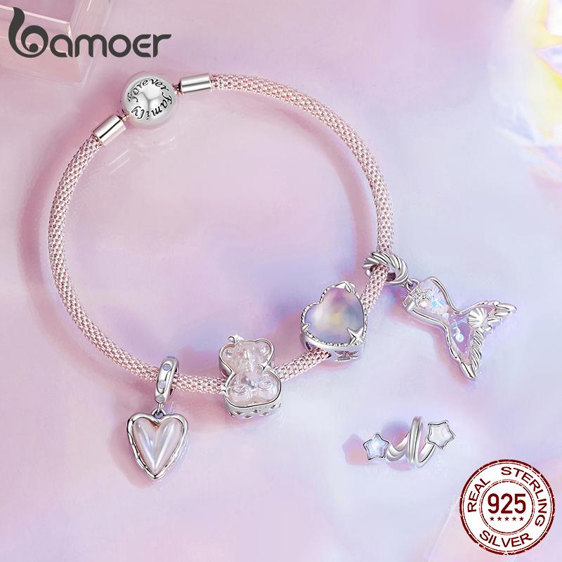 BAMOER Solid 925 Sterling Silver Aurora Butterfly Bear Mermaid Charm Bead Fit Original Bracelet Bamoer DIY Jewelry Accessories