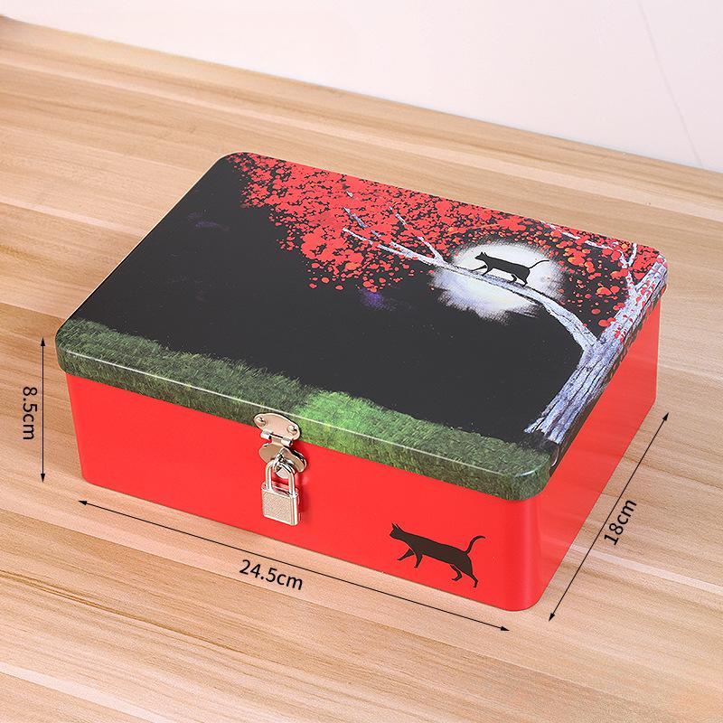 Iron Box with Lock and Key Desktop Storage Box Retro Tinplate Cosmetics ID Storage Household Jewelry Storage Empty Box