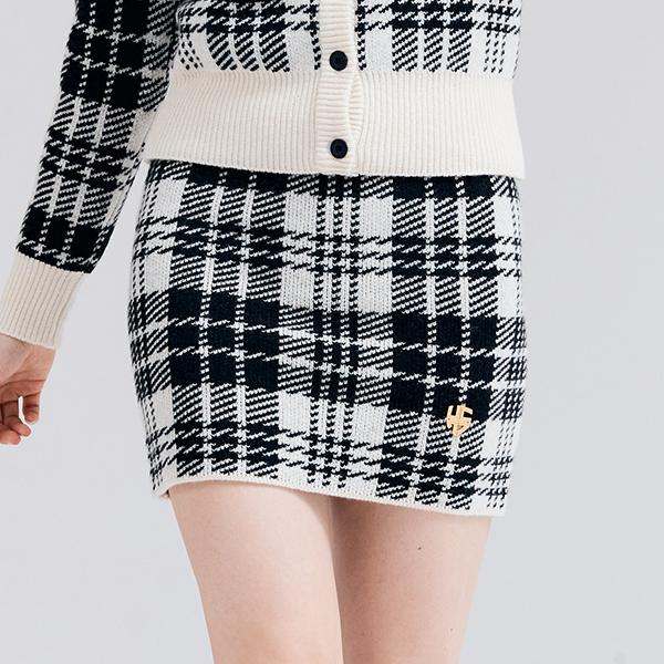 Henry Stuart Women'S Tartan Check Knit Skirt Ivory