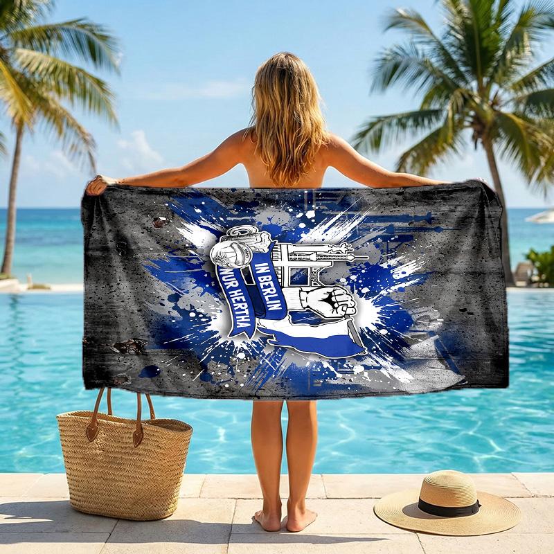 Hertha BSC FC Aufdruck Schnelltrocknendes Strandtuch Mikrofaser Saugfähig Tragbares Reise-Badetuch 80cmx160cm(31x63inch)