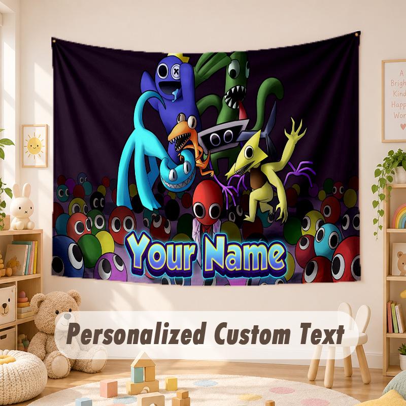 Custom Name Text Tapestry,Rainbow Friends Boho Wall Hanging, Decorative Backdrop Tapestry For Room