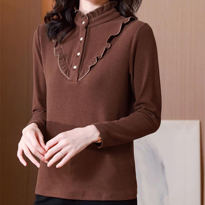 New Autumn and Winter Double-sided Velvet Design Large-size Top for Women Thickened Warm Long-sleeved Base Shirt for Women