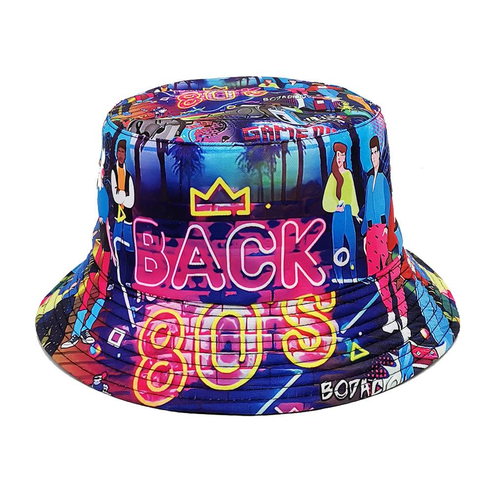 Zealous Sole Women's Back 80'S Classic Reversible Bucket Hat Sunscreen Panama Men Summer Sun Production Decorate Fisherman Hats Unisex Hiphop 56-58Cm