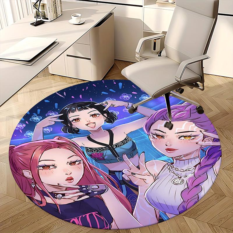 1pc Anime Design Round Carpet - Office Chair Mat, Non-Slip Rug for Home Decor, Living Room, Bedroom, Game Room