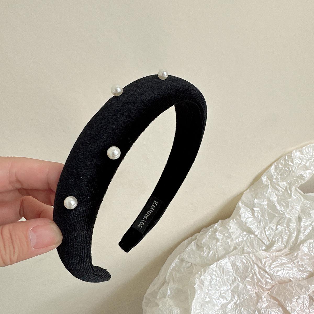 

Черная бархатная повязка на голову с жемчугом: Ретро-стиль знаменитостей, модный корейский модный аксессуар