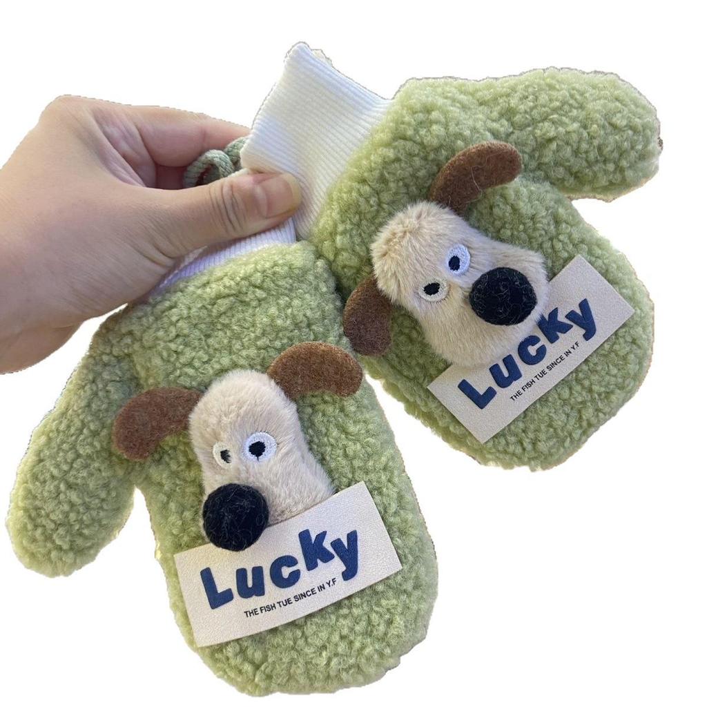 Plush Cute Baby Winter Anti-freeze Hanging Neck Mittens with Velvet Lining - Thickened Warm Children's Gloves