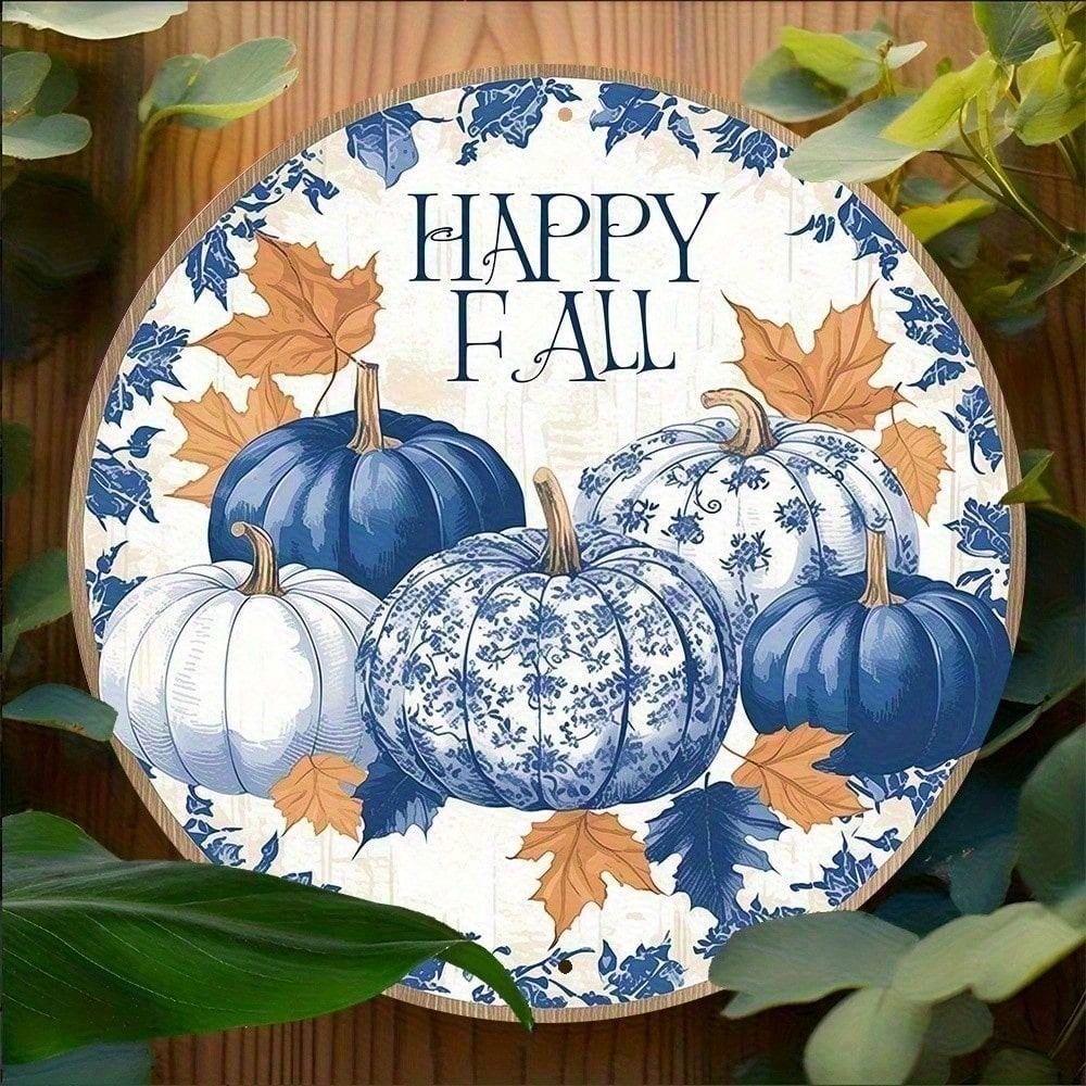Vintage Fall Pumpkin Metal Wall Art, Autumn Leaf Decor for Country Home