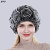 New Arrival Flowers Real Fur Hats Winter Russian Women Natural Rex Rabbit Fur Caps Lady Genuine Rex Rabbit Fur Beanies Cap