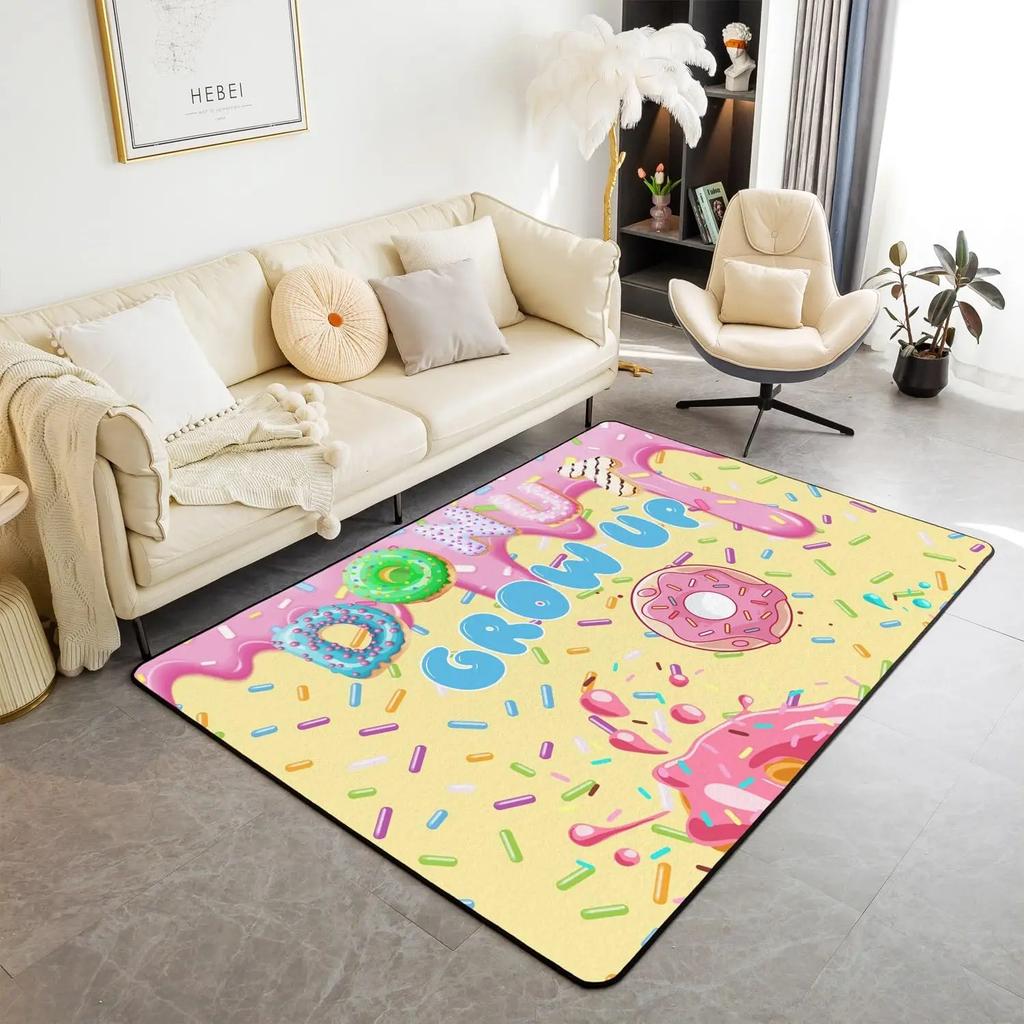 Chocolate Doughnut Pattern Rug Donuts Living Room Rugs Whimsical Dessert Decor Carpet Room Decor Area Rug Indoor Floor Mat