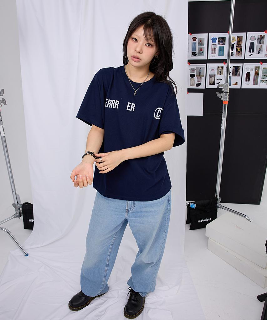 EEERRR Big Saint Logo Over-Crop Fit T-Shirt (Navy)