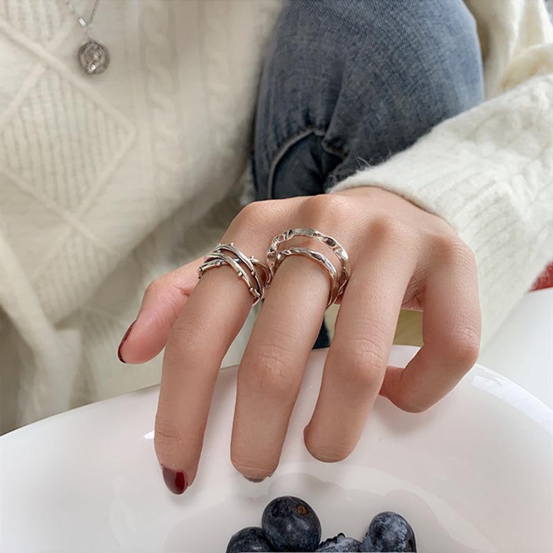 Korean Retro Style Multi-Layer Women's Ring - Irregular Double Layer Open Design for Trendy Index Finger