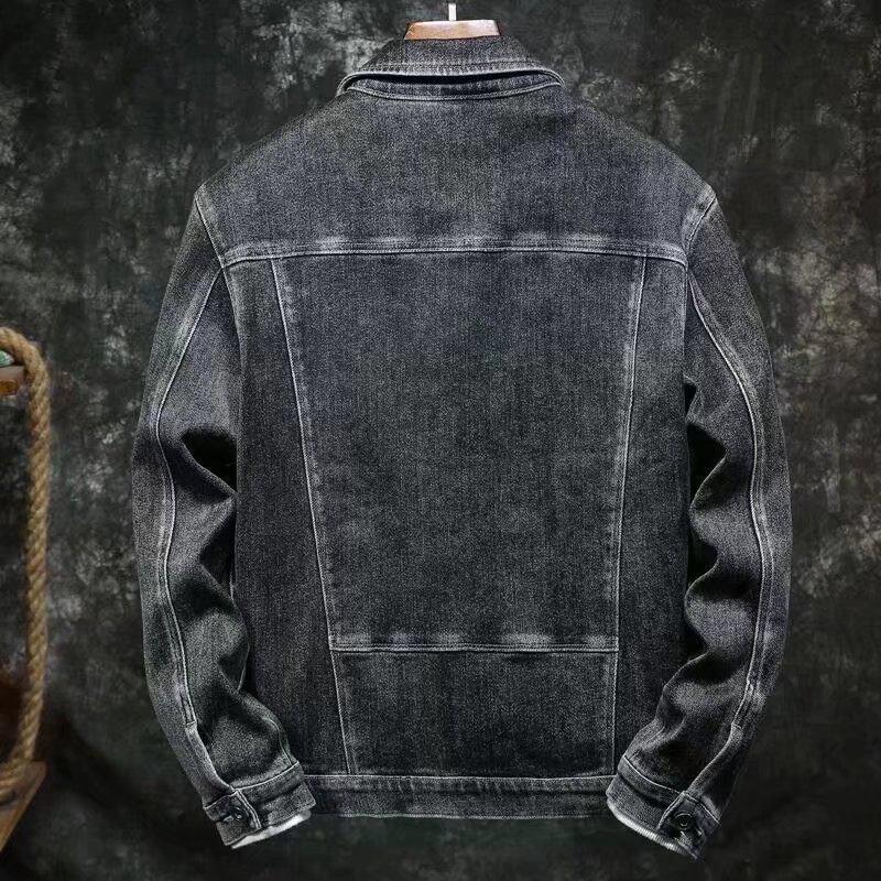 Tide Men's Denim Jacket - European & American Slim Fit, Turn-Down Collar, Black Spring/Autumn Casual Style