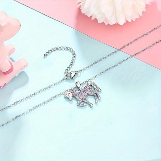 Yousheng Rhinestone Horse Pendant Necklace Colorful Faux Gems Horse Necklace Cute Sparkling Horse Charm Necklace Gift for Women Girls Cowgirl