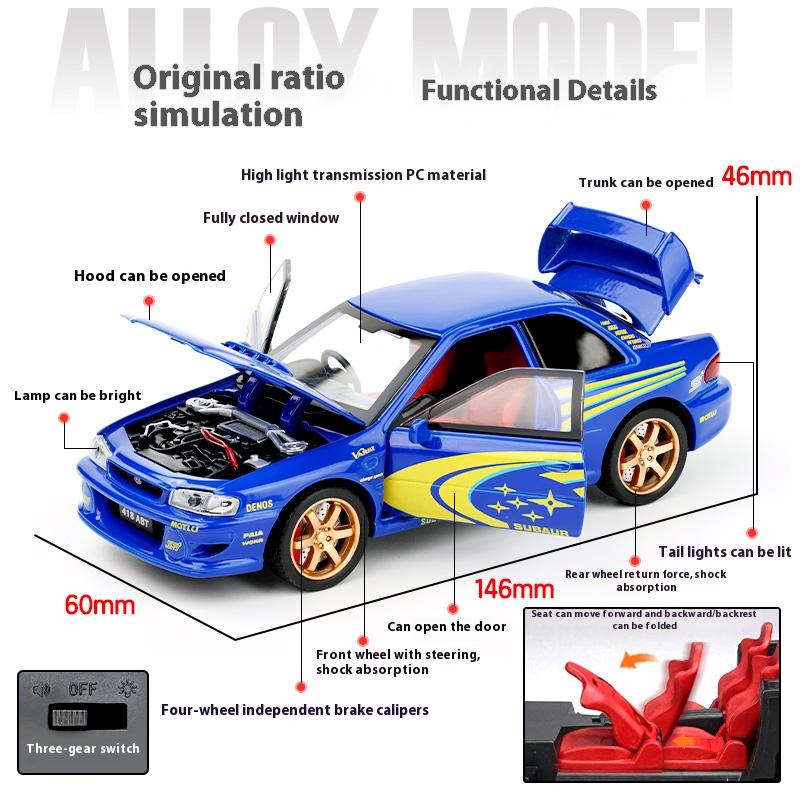 1/32 Scale Subaru Impreza Rally Alloy Racing Model Open Door Desk Ornament Sound Light Children's Toys Boy Gift