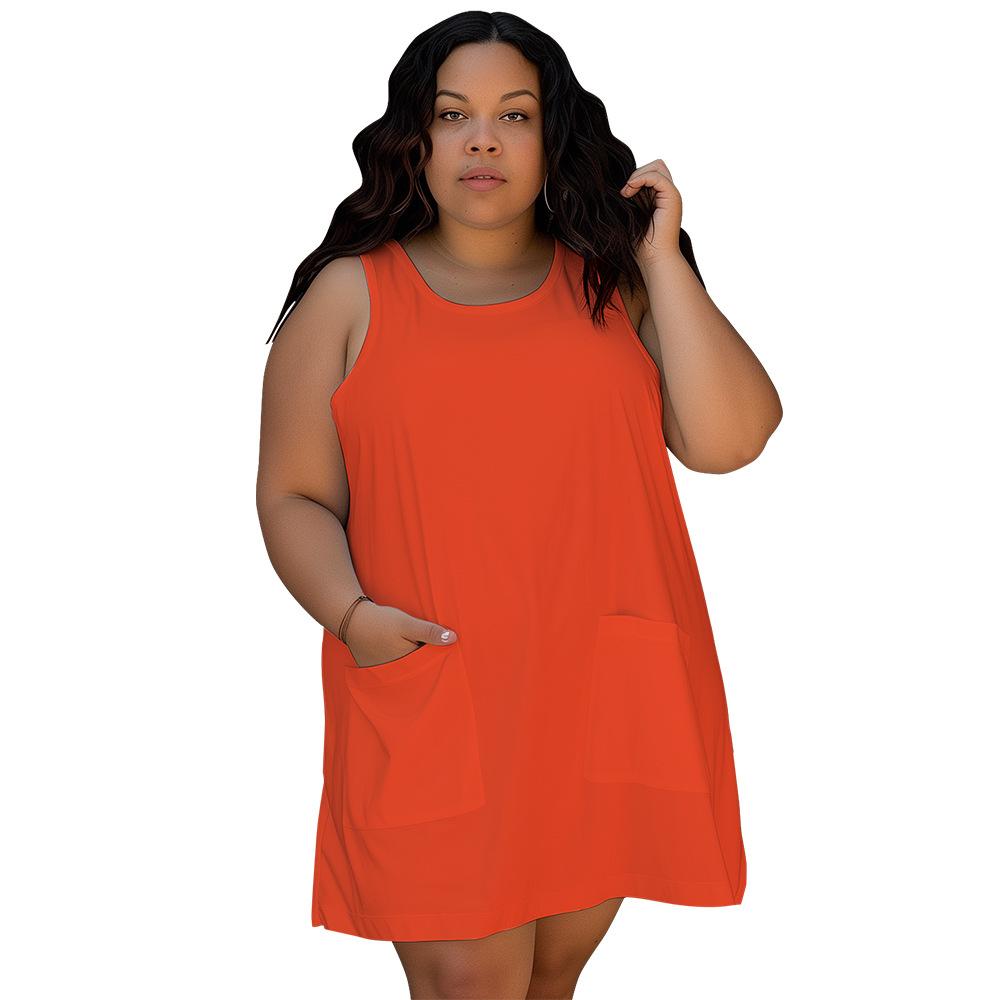 

Летние большие размеры, однотонные платья без рукавов, платья-майки, спортивное короткое платье с карманами 5XL