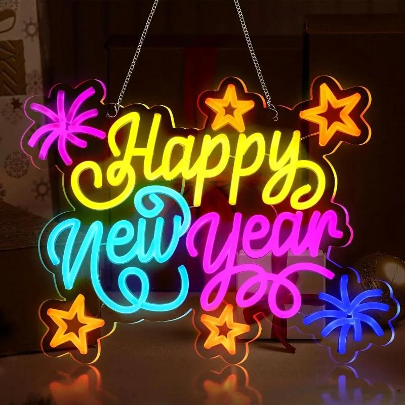 Happy New Year Neon LED Neon Bedroom Wall Decor New Year s Eve Party Supplies USB Powered Happy New Year Decoration 2025