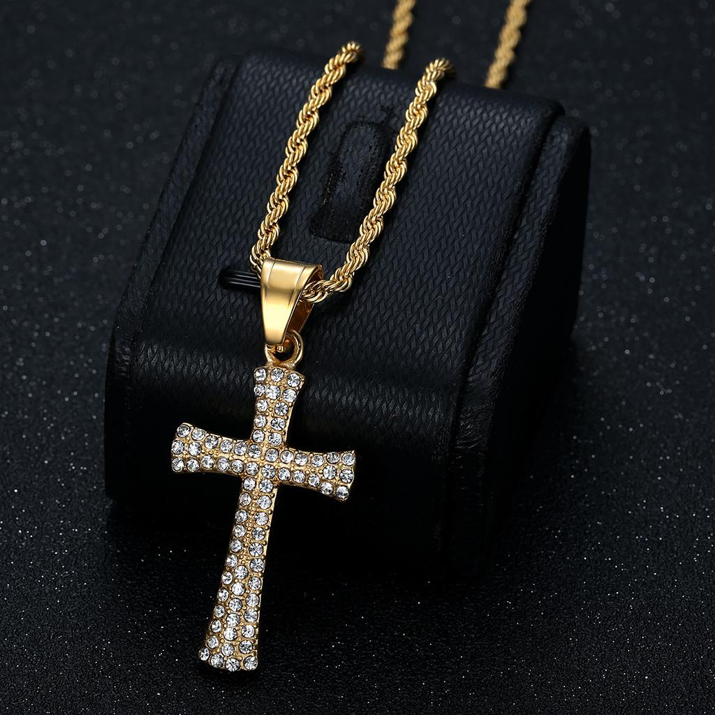 European and American Foreign Trade New Models, Hip Hop, Jewelry, Diamond-encrusted Simple Cross Pendant Necklace