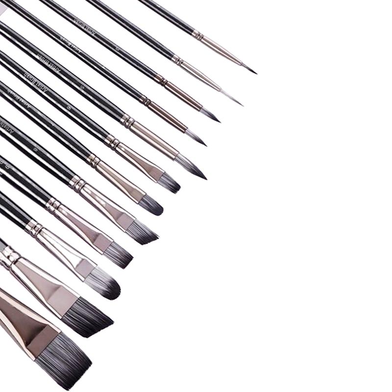 12Pcs Wooden Poles Nylon Hair Face Painting Body Painting Brushes Oil Painting Acrylic Watercolor Painting Pen Set