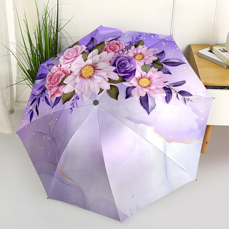 

1pc Floral Watercolor Bouquet Umbrella with Plastic Handle,Vibrant Cartoon Pattern,Multi-functional UmbrellaPT106