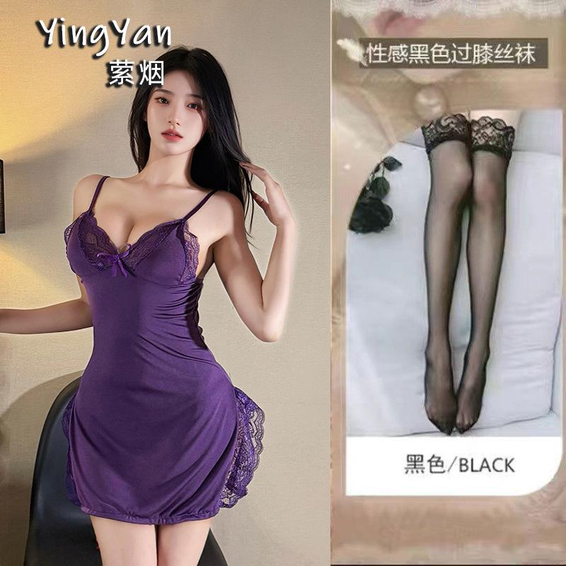 European and American erotic underwear high-end large size sexy female mood split lace suspender nightdress qqny pure desire wind