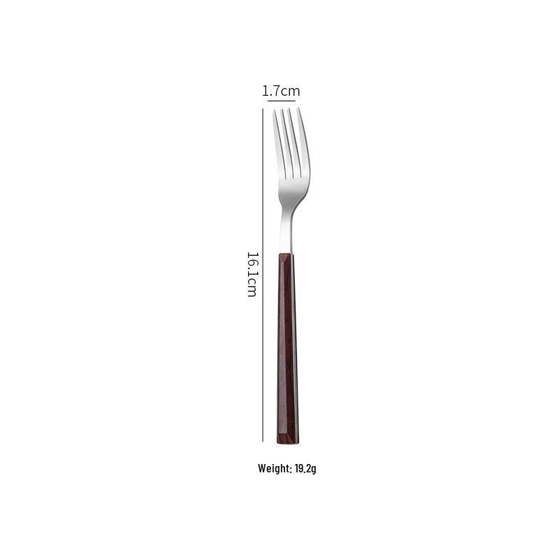 Korean Style 430 Stainless Steel Tableware Set with Imitation Wood Grain Handles: Includes Knife, Fork, Spoon, and Chopsticks