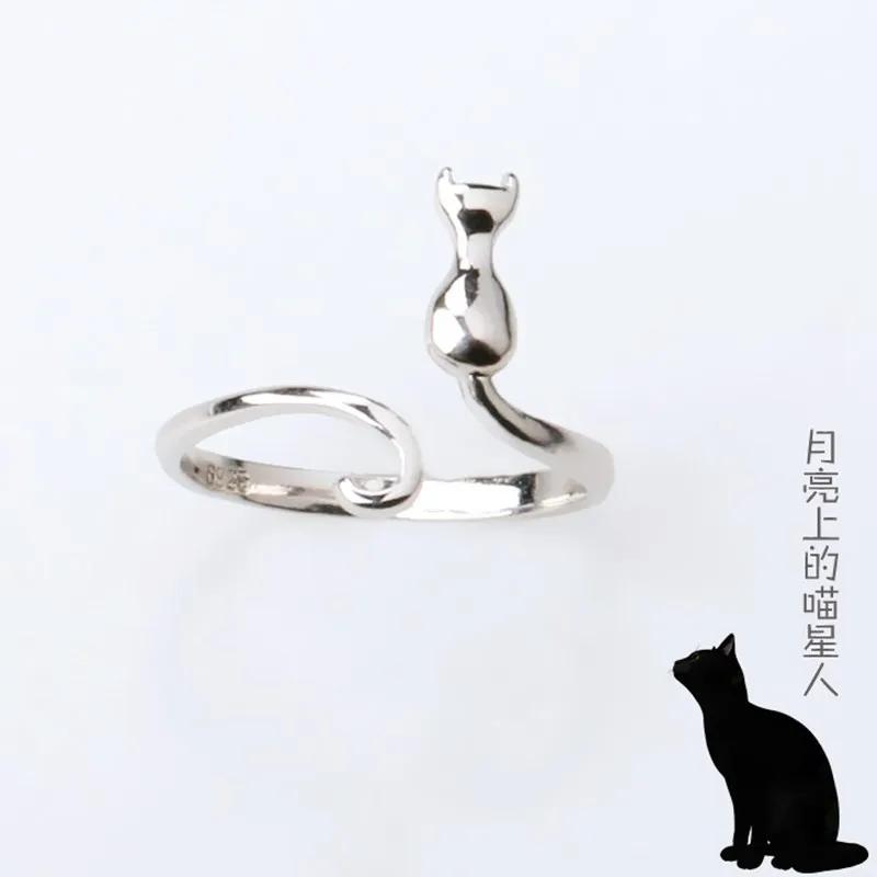 Fashion Simplicity Adjustable Silver Color Cute Cat Rings For Women  Daily Wear and Parties Female Jewelry Gift For Cat Lovers