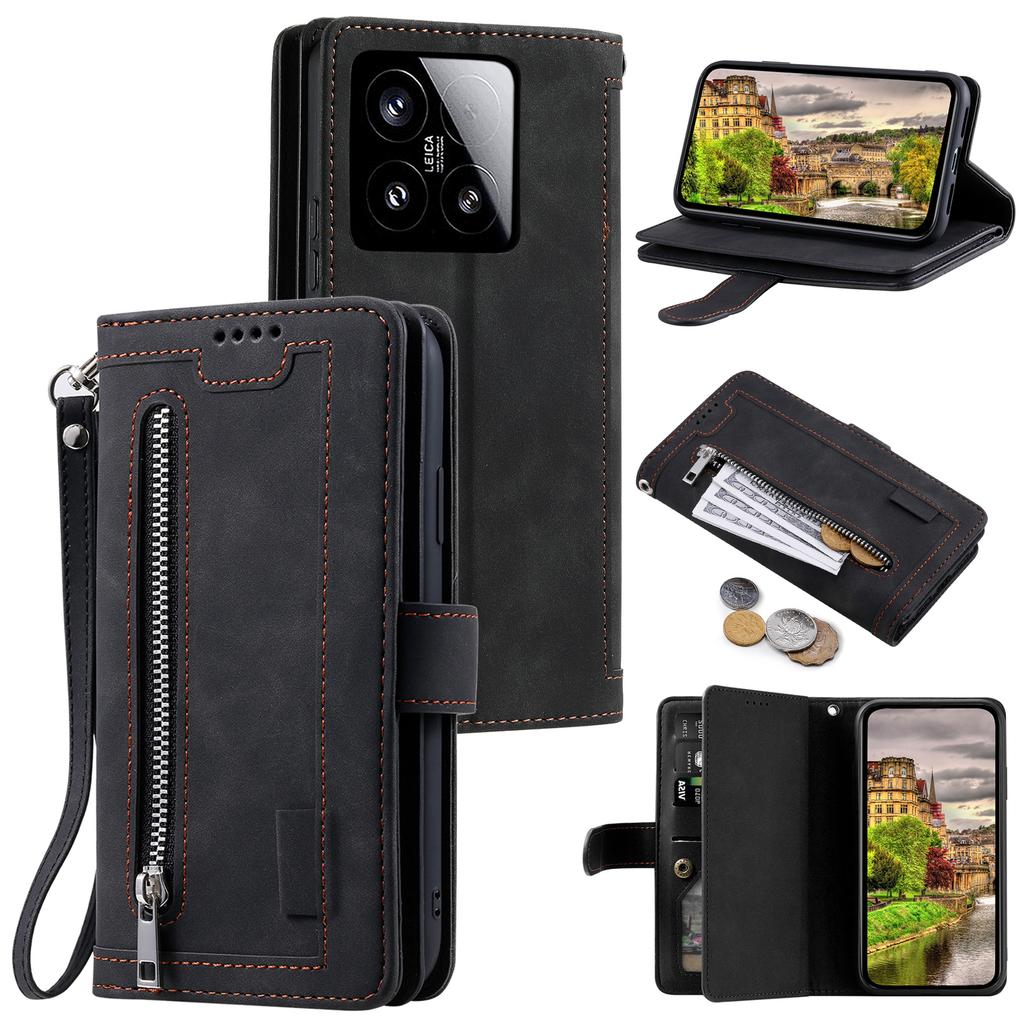 For Xiaomi 15 Case PU Leather Phone Cover with Zipper Wallet 9 Card Slots