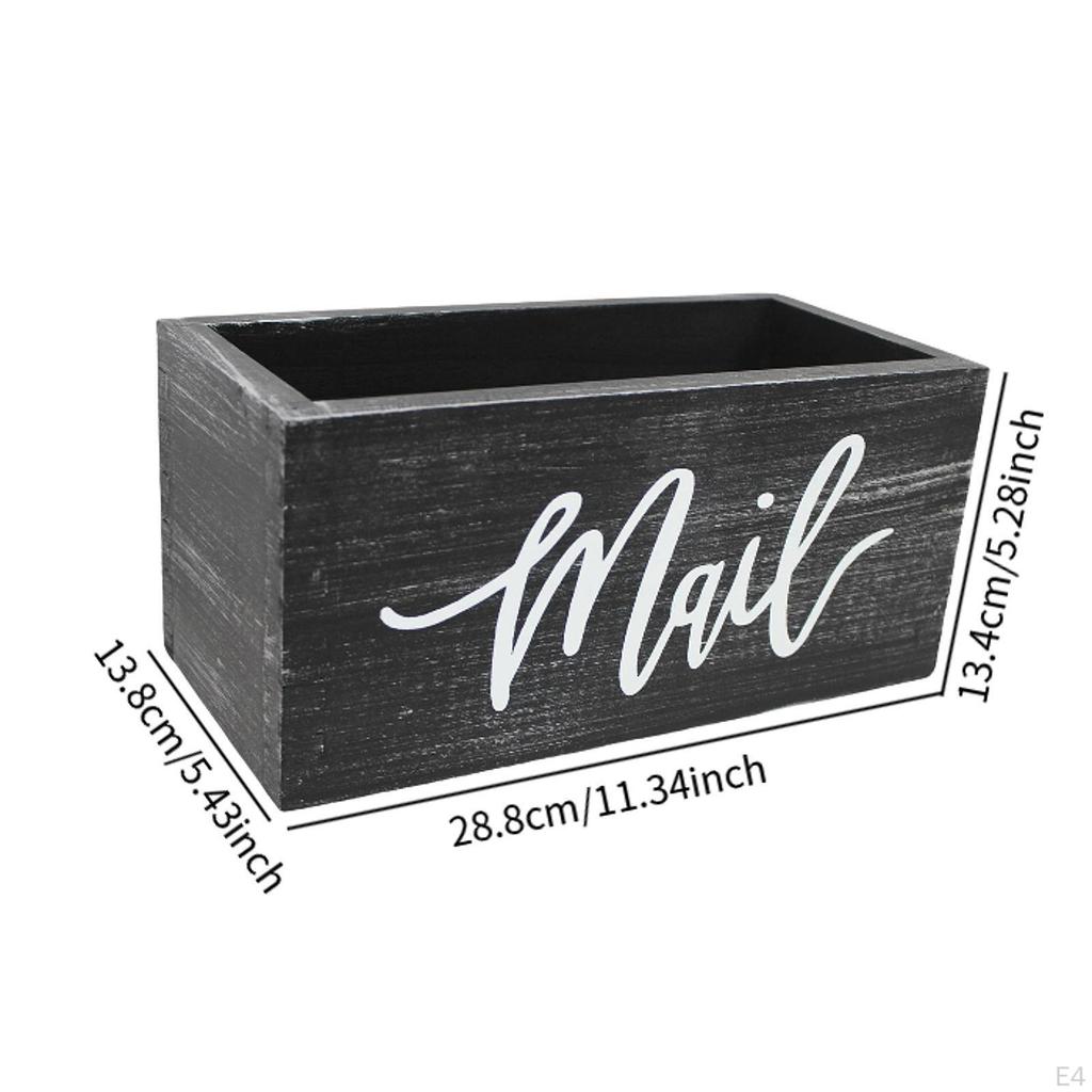Wood Mail Box Storage Holder Letter Desk Organizer Rustic Basket Tabletop Mailbox for Home