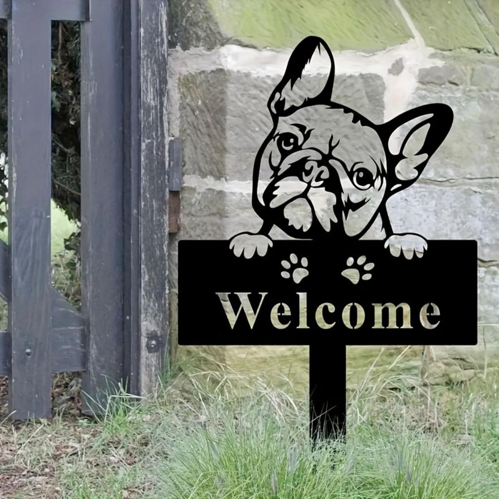 Metal French Bulldog Memorial Garden Stake Sign Yard Marker