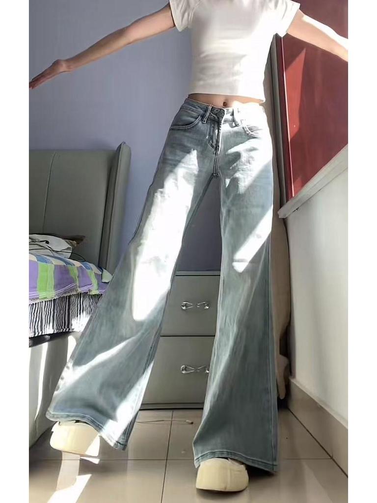 American Women's Loose Micro Flare Denim Jeans - Summer 2026 Trendy Floor-Length