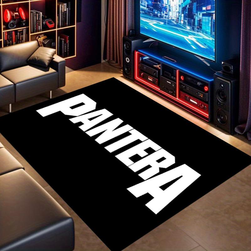 Pantera White Letter Black Background Print Area Rug Heavy Metal Rock Non Slip Living Room Floor Mat Music Fan Home Decor Rug