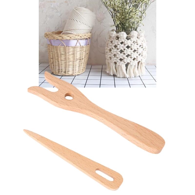 Wood Knitting Fork Big Eye Needle Set Ergonomic Grip for Beginner Adult Tapestry Knitting Bracelets Cord Braiding Tool